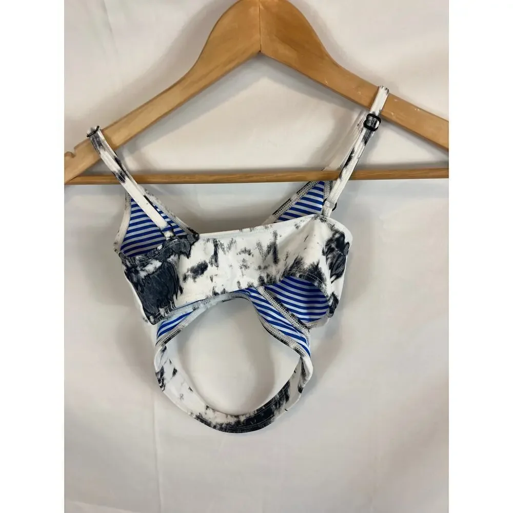 NWOT TREASURE & BOND Girls Swimsuit Top In Black White Tie Dye size 8